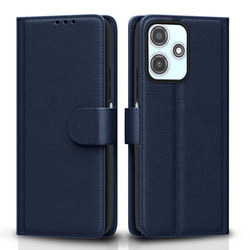 Pikkme Flip Cover Leather Finish | Inside TPU with Card Pockets | Wallet Stand and Shock Proof | Complete Protection Flip Case for Redmi 12 5G / Poco M6 Pro 5G(Blue)