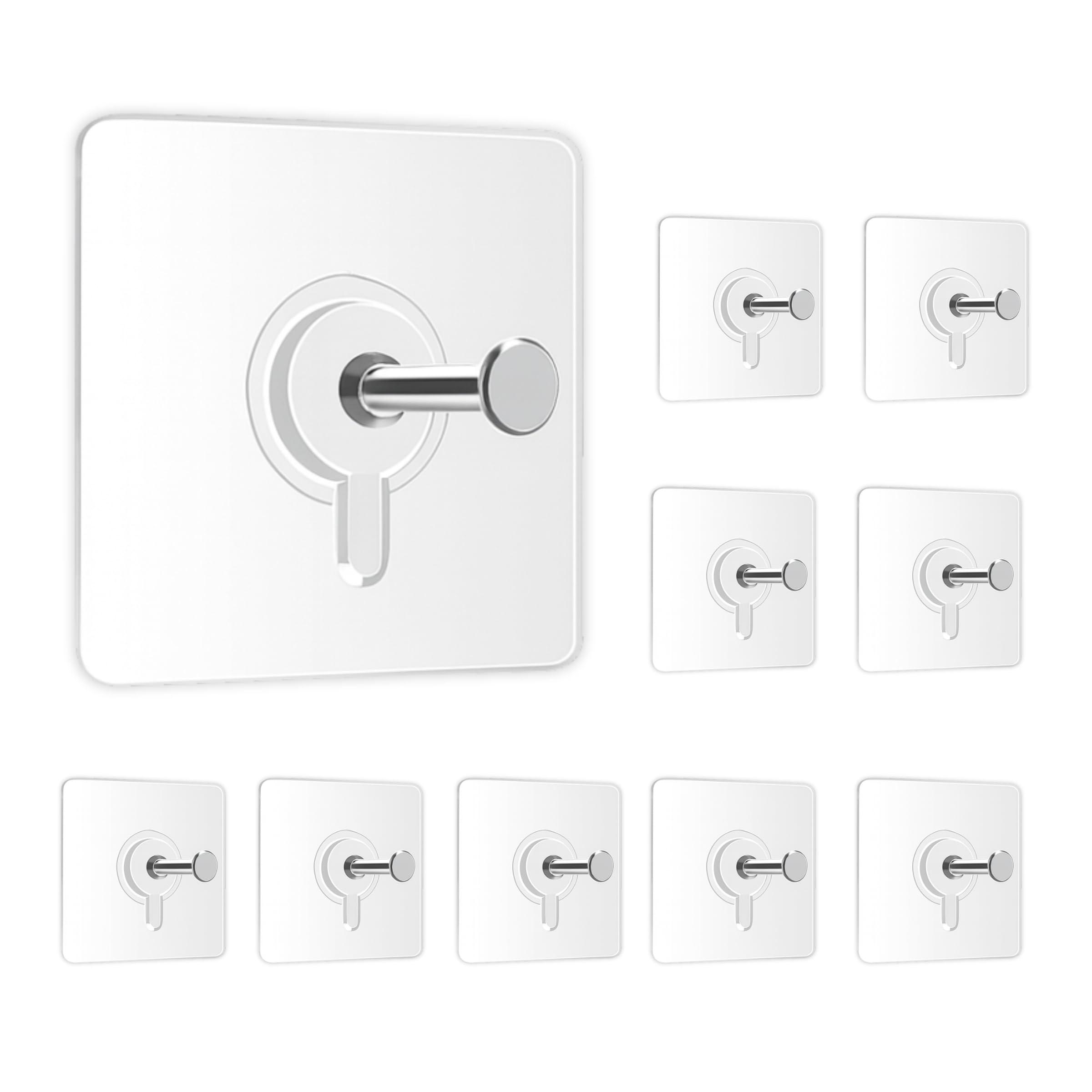 Zulaxy Photo Frame Hooks for Wall Without Drilling, 10 Pack Self Adhesive Hooks for Wall Heavy Duty Strong Nail Free for Hanging Photo Frame (Hanging Hook, Transparent) Stainless Steel