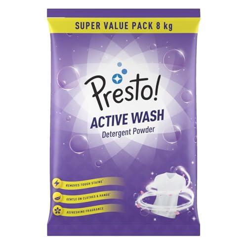 Amazon Brand - Presto! Active Wash Detergent Powder | 8 Kg | Tough On Stains | Gentle On Fabrics | Colour-Safe | Refreshing Fragrance | Machine And Hand Wash