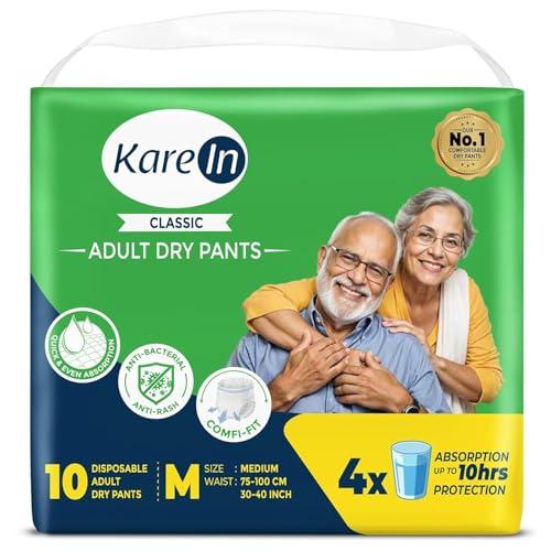 Karein Classic Adult Diaper Pant M Size, Medium, Waist (75-100 cm 30'-40'), 10 Unit, Long Protection Hour, Unisex, Quick & Even Absorption, Anti-Bacterial, Leakproof, Odour Control, Wetness Indicator