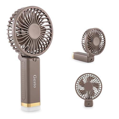 Gesto Portable Fan Rechargeable with LED Light – Foldable Mini Fan, Small Fan,USB Charging Hand Fan with 1200mAh Battery & 3 Speed Modes | Travel, Makeup, Kitchen,Women’s Personal Pankhaa - Grey
