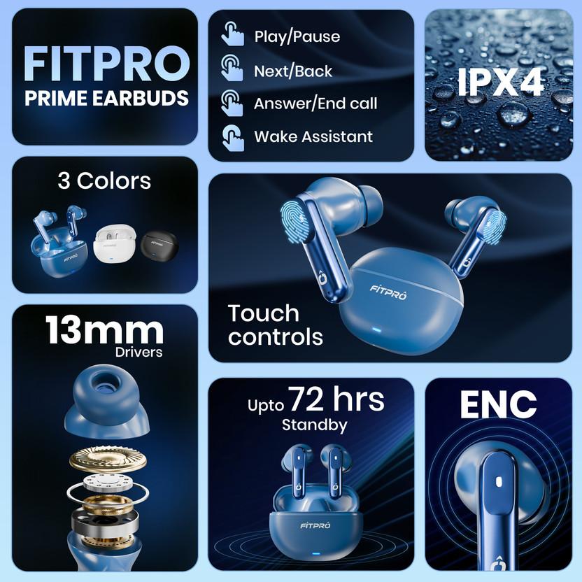 Fitpro 151 Earbuds With 72Hrs Standby ENC,Touch Controls HD Call Compact Lightweight Bluetooth