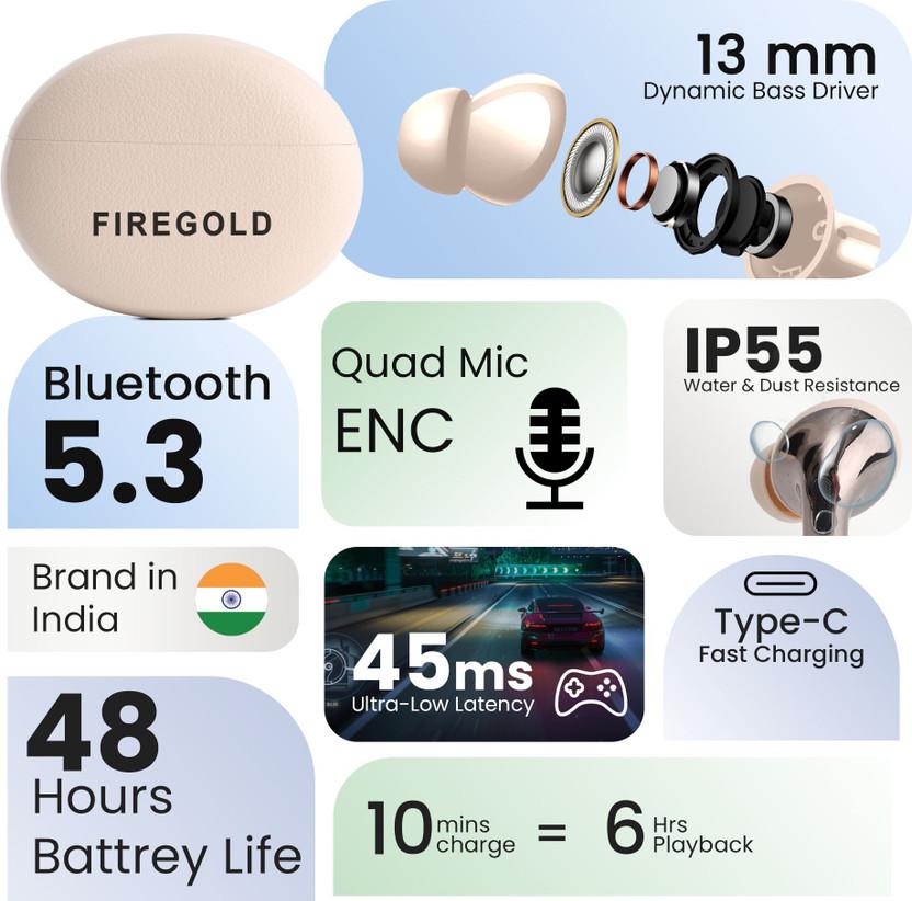 FIREGOLD New Earbuds Pro 3 ENC, Hd Sound & Bass with 48Hrs Battery Backup Bluetooth